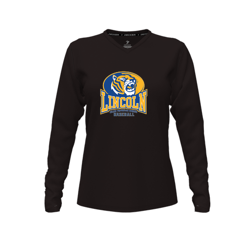 [CUS-DFW-TEES-PER-VNK-LSL-BLK-FYXS-LOGO3] Decker Performance T-Shirt (Female Youth XS, Black, V Neck, Logo 3, Long Sleeve)