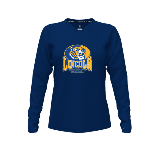 [FTLVCFNV-FYXS-LOGO3] Decker Comfort T-Shirt (Female Youth XS, Navy, V Neck, Logo 3, Long Sleeve)