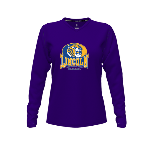 [CUS-DFW-TEES-CMF-VNK-LSL-PUR-FYXS-LOGO3] Decker Comfort T-Shirt (Female Youth XS, Purple, V Neck, Logo 3, Long Sleeve)